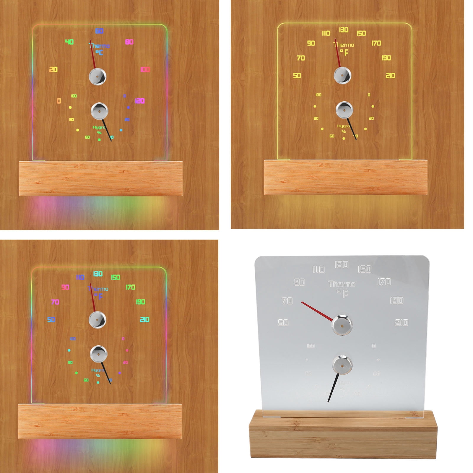 NFTIGB RGB 2-in-1 Sauna Thermometer Hygrometer with Wood Base & Ambient Light, Indoor Freestanding or Wall Mountable Temperature Humidity Monitor, 50-210F / 10-99C, 9.06 inches / 23 cm