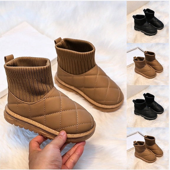 WAVSUF Girls Snow Ankle Boots Round Toe Soft Sole Wide Width Winter Daily Fleece Warm Boots Brown Size 10