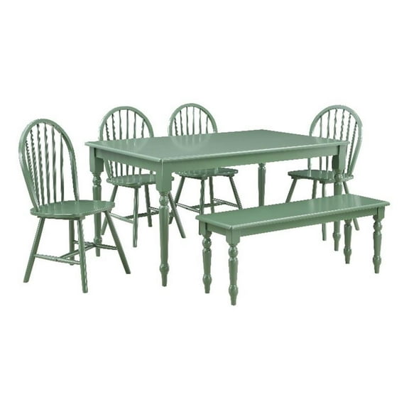 Bowery Hill Modern 6pc Rubberwood Dining Set - Equestrian Green