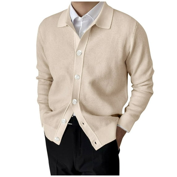 Mens Cardigan Coats Long Sleeve Winter Fall Fashion Knit Yarn Lapel Button Sweater Jacket Casual Cardigans Tops