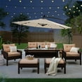 thumbnail image 3 of 10FT Patio Offset Lighted Hanging Cantilever Umbrella for Backyard, Waterproof UV Protection Outdoor Umbrella for Poolside, Garden and Lawn, Beige, 3 of 7