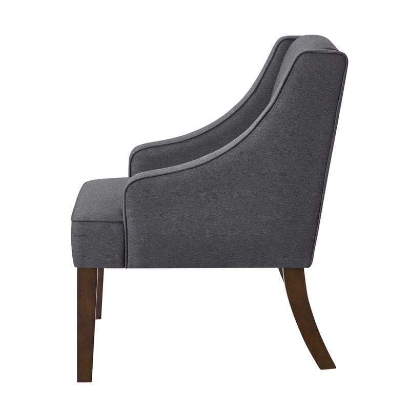 Mid Century Modern Accent Chair, Upholstered Fabric Armchair with Solid Wood Legs, Comfy Lounge Reading Chair for Living Room, Bedroom, Office, Dark Gray