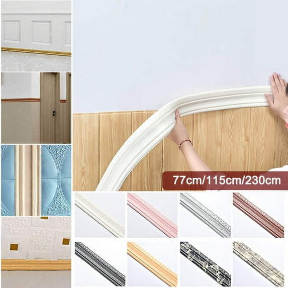 Self Adhesive Flexible Foam Molding Trim, 3D Sticky Decorative Wall Lines Wallpaper Border for Home, Office, Hotel DIY Decoration 7.5ft