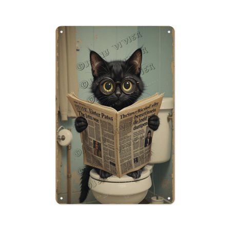 Bathroom Cat Reading Sign – Hilarious Cat Lover Wall Decor, Funny Toilet Sign for Restroom or Powder Room, Novelty Metal Sign, Gift for Cat Lovers, 12x16 Inches