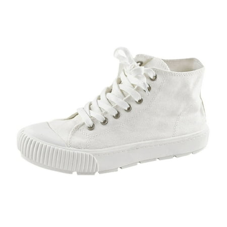 

iOPQO Women s casual shoes Women s High-top Canvas Shoes Comfortable Flat Shoes Casual Sneakers White Shoes SEY168-59 Ladies high-top canvas White 42