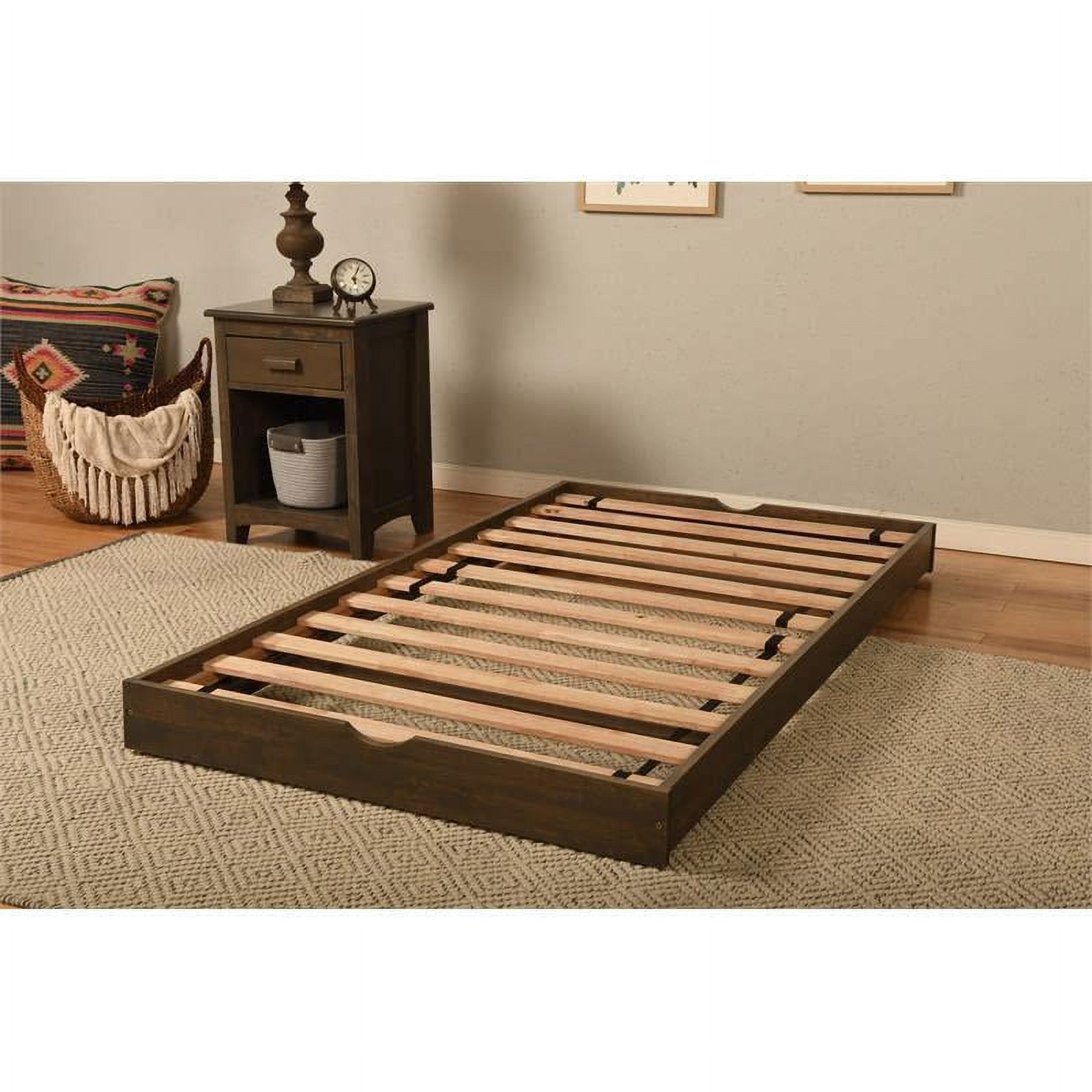 Kodiak Furniture Boho Wood Pop Up Bed in Walnut Brown with Mattress and Tray