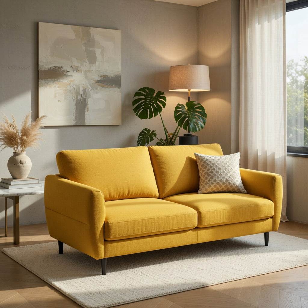Hommoo 72" Modern Fabric Loveseat Sofa, Solid Wood Frame, High-Density Sponge Cushions, Stain-Resistant Upholstery – Living Room & Bedroom Sofa, Yellow