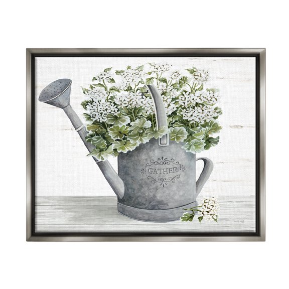 Stupell Country Watering Can Bouquet Botanical & Floral Painting Gray Floater Framed Art Print Wall Art