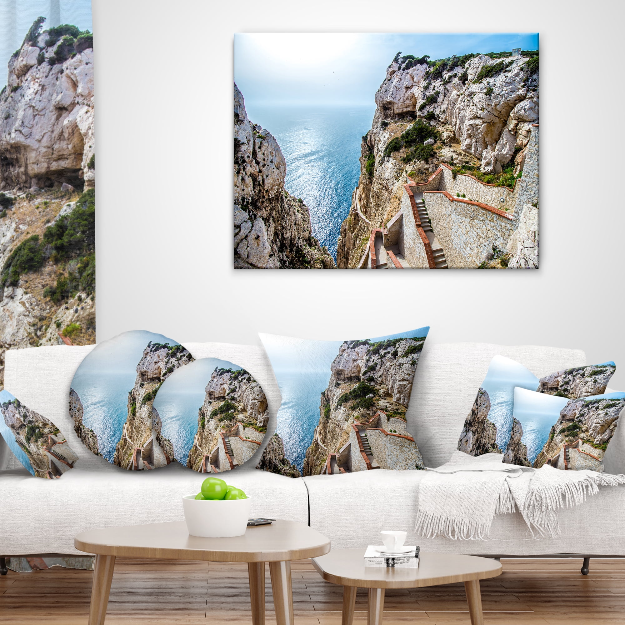 Designart Stairway to Neptune s Grotto - Seascape Throw Pillow - 12x20