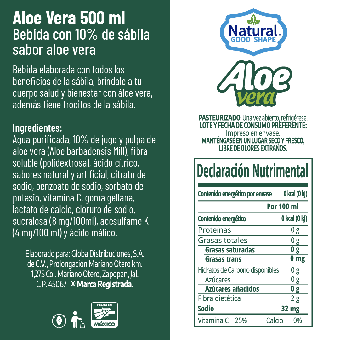 Bebida de Aloe Vera Natural Good Shape 500 ml 12 Pack | Walmart en lnea