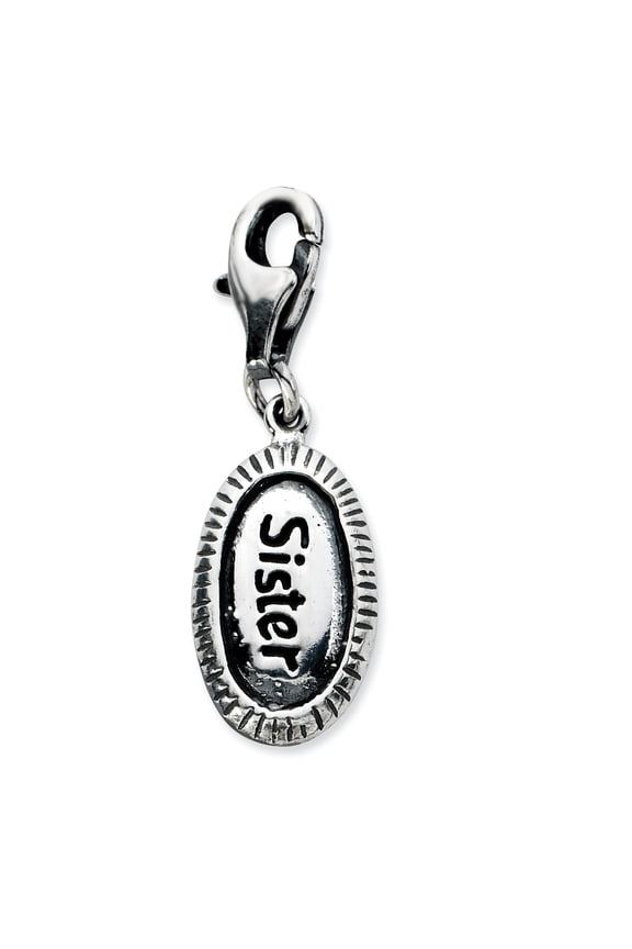 Sterling Silver Amore La Vita Polished Antiqued SISTER Charm Pendant with Fancy Lobster Clasp