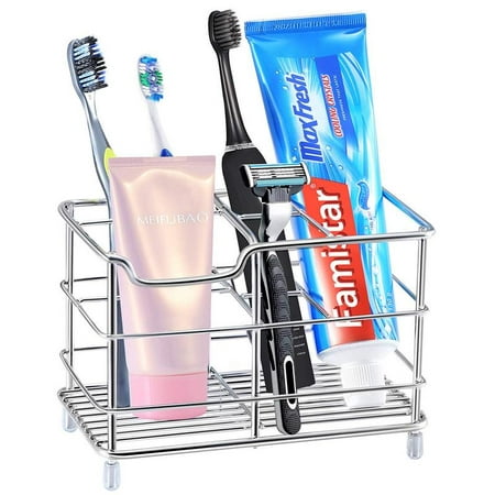 Bathroom Toothbrush Holder, Stainless Steel Household Storage Organizer Stand Rack - Multi-Functional 6 Slots for Large Powered Toothbrush, Toothpaste, Cleanser, Comb, (Best Way To Store Toothbrush In Bathroom)