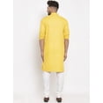 thumbnail image 5 of eloria Men's Traditional Yellow Solid Cotton Blend Mandarin Neck Straight Kurta with Churidar, 5 of 7