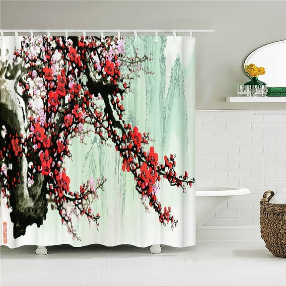 Colorful Beautiful Flowers Shower Curtains With 12 Hooks Floral Printed Fabric Shower Curtain Waterproof Polyester Bath Screen