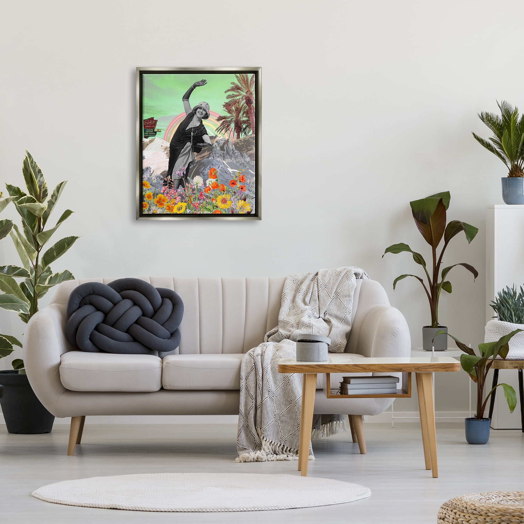 Stupell Industries Vintage Floral Collage Botanical & Floral Painting Gray Floater Framed Canvas Art Print Wall Art, 25 x 31