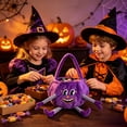 thumbnail image 2 of Halloween Pumpkin Candy Buckets Baskets with Legs, Halloween Goodie Candy Treat Snack Cookie Gift Wrap, Party Favors Supplies Decorations - Purple, 2 of 6