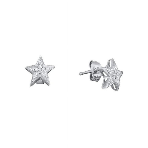 10K White Gold Diamond Star Fine Screwback Earrings 1/20 Ctw.