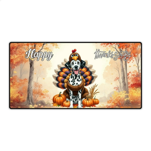 Happy Thanksgiving Dalmatian Turkey Costume Pumpkins Autumn Leaves Desk Mat Full Keyboard Mouse Pad Dog Lover Large Mousepad - 13014