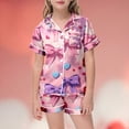 thumbnail image 2 of YUEHUA Girls Silk Pajamas Set Satin Button Down Sleepwear 2 Piece Valentine's Day Pjs Nightwear Loungewear Gifts for Kids, Size 4-5 Years, 2 of 5