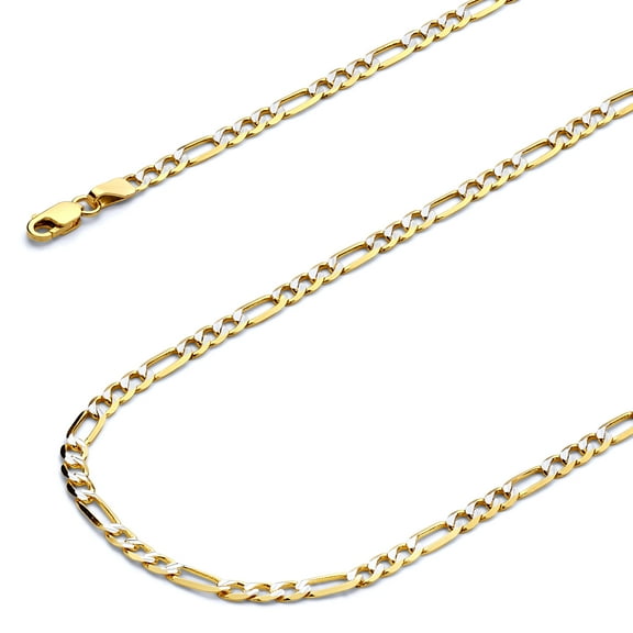 Wellingsale 14k Yellow Gold Polished 2.5mm Figaro 3 1 Fancy White Pave Chain Necklace with Lobster Claw Clasp - 24"