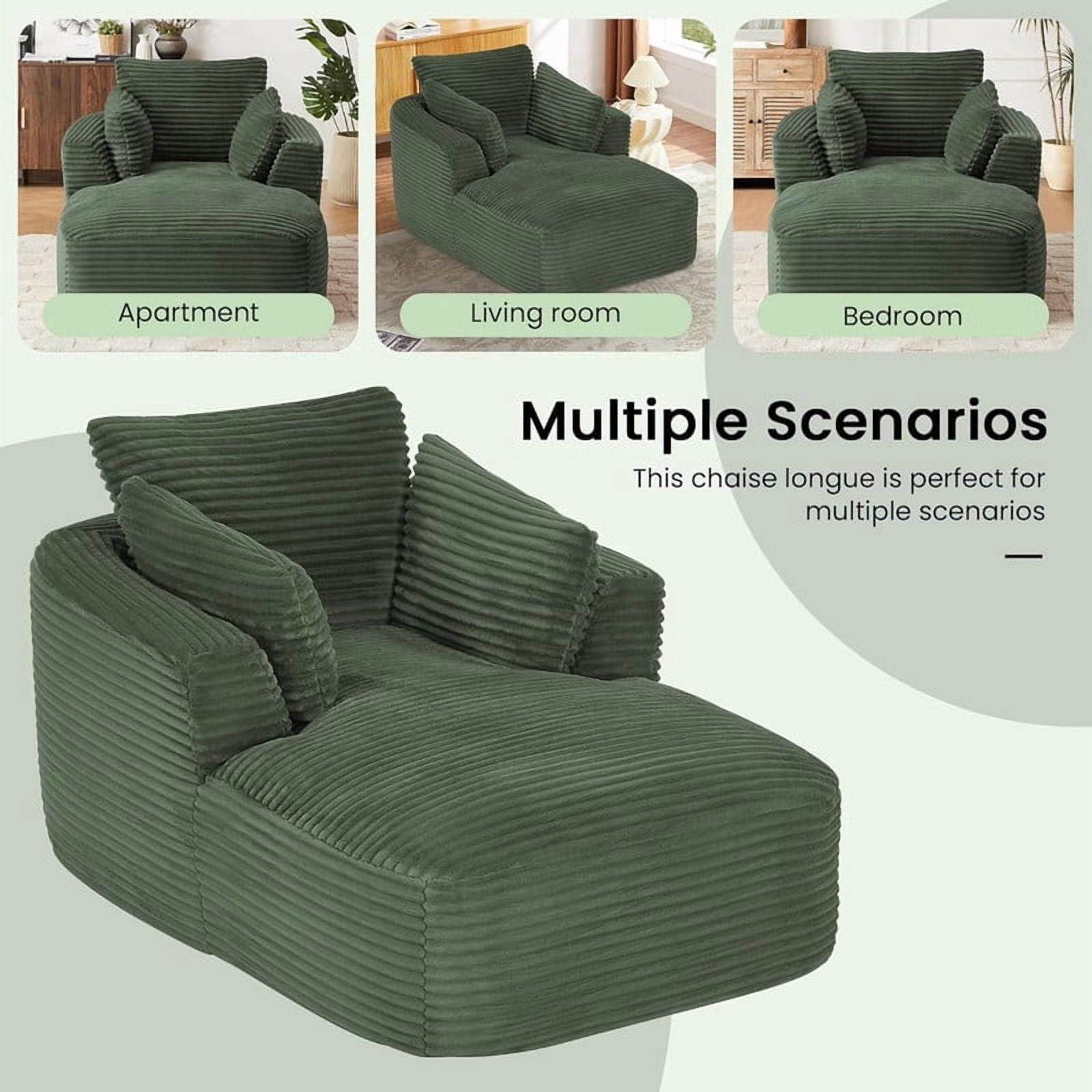 Modern Oversized Corduroy Chaise Lounge Chair, Corduroy Upholstered Modern Sleeper Sofa Lounger Chair for Living Room/Dorm/Apartment, 45.3''x64.6''