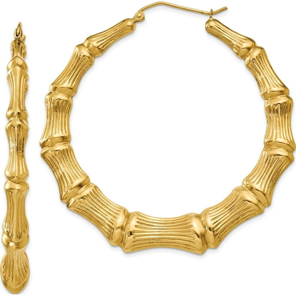 14K Yellow Gold Polished Bamboo Hoop Earrings (54 X 56) Made In Indonesia s1518