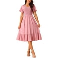 thumbnail image 1 of Vestido midi smock con mangas acampanadas y bolsillo para mujer Inspire Chic, casual de verano, color rosa, talla L, 1 of 4