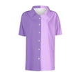 thumbnail image 4 of HOMBOM Women Button down Shirts Purple Trendy Collared Spring Short Sleeve Color Block Blouses 5XL, 4 of 4
