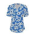 thumbnail image 4 of T Shirts For Women Womens Tops V Neck Tops Puff Short Sleeve T Shirt Pleated Floral Printed Tunic Blouse Shirts, 4 of 7