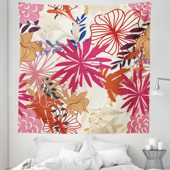 Flower Tapestry, Vibrant Colored Floral Arrangement Summer Flowers Inspirations Flourishing Nature, Fabric Wall Hanging Decor for Bedroom Living Room Dorm, 5 Sizes, Multicolor, by Ambesonne