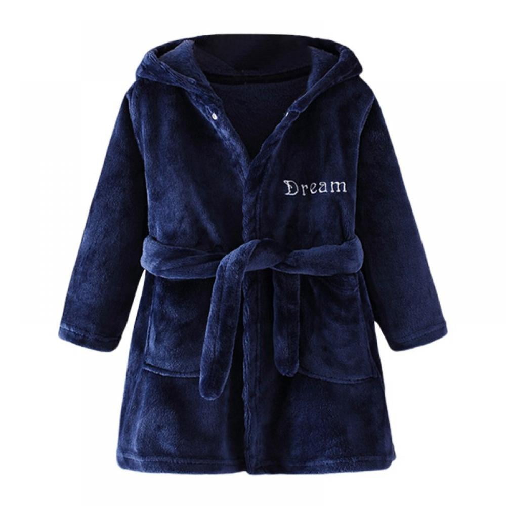 Flannel Cotton Kids Girls Hooded Bathrobe Letter Print Toddler Boys