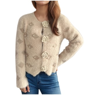 Olyvenn Women's Mohair Sweater – Fuzzy Mohair Cardigan Pearl Soft
