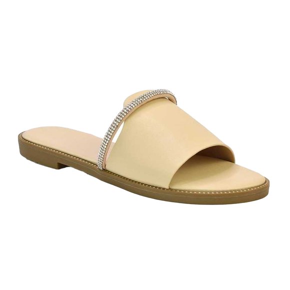 London Womens Khai Rhinestone Diamante Flat Sliders