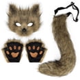thumbnail image 1 of Conjunto de disfraces de cosplay para fiesta de Halloween, máscara de lobo de zorro falso peludo, pata y cola, accesorios de mascarada de Halloween para niñas y mujeres, 1 of 7