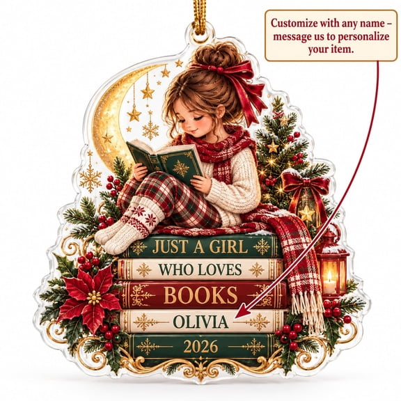 Ornament Personalized Book Lover Reading Girl Acrylic Decor Christmas Gift