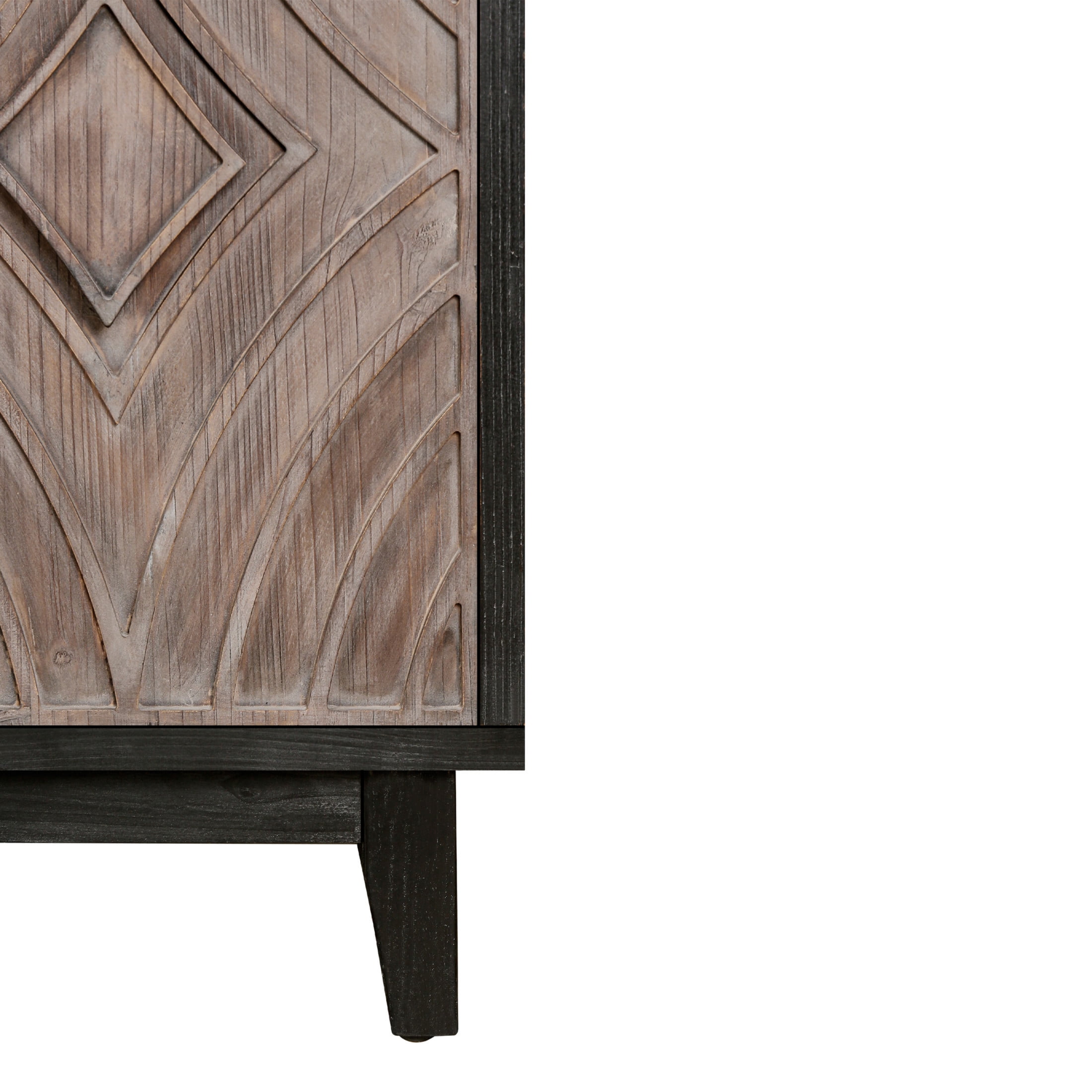 Noble House Mid-Century Buffet Sideboard, 4-Door Diamond Pattern Credenza with Solid Wood Legs and Storage Shelves, Antique Brown