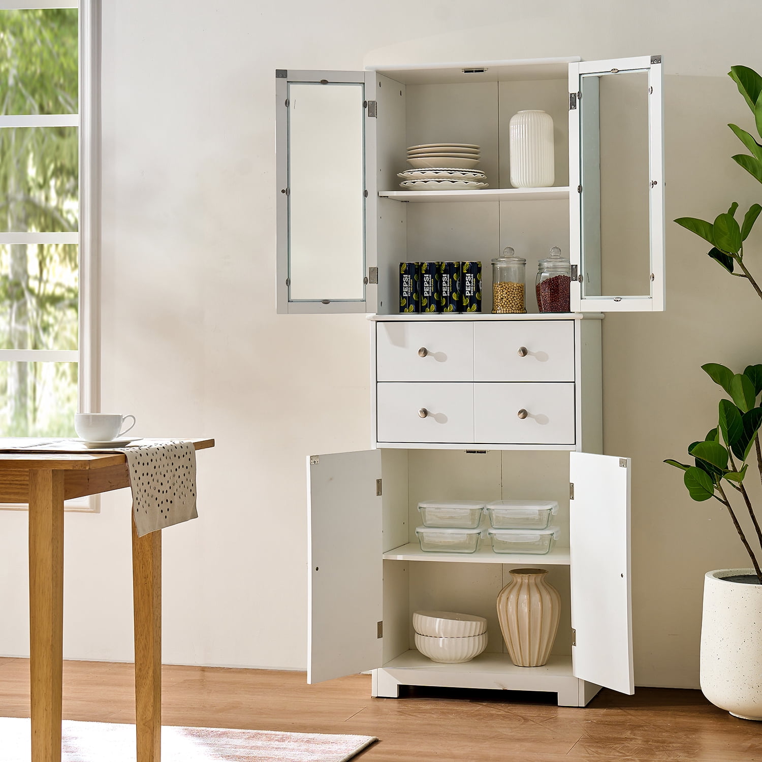 Mintazer 67" Tall Kitchen Pantry Cabinet with Doors, Freestanding Storage Cabinet with 2 Drawers & Adjustable Shelf for Kitchen Bathroom Craft Room, White