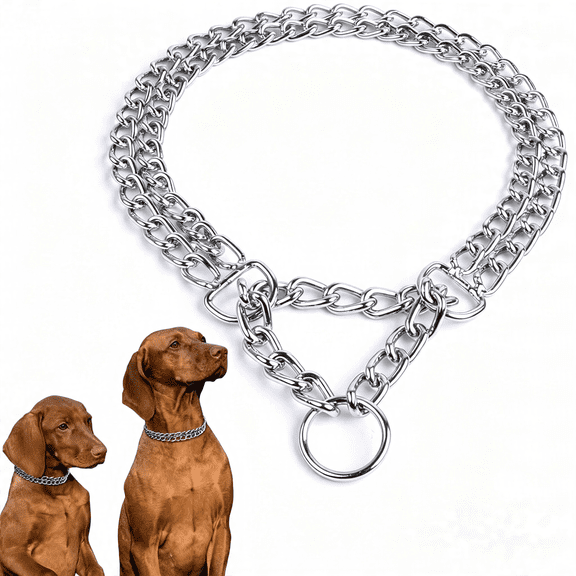 GASTROPOD Dog Chain Collar Metal Martingale Collar Anti Chew Training Collars Chew Proof Dog Slip Collar Chrome Plated Double Link Dog Collar for Small Medium Dogs(Silver,Medium(Neck 16-21''))