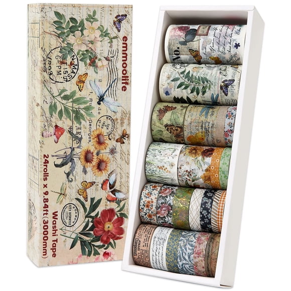 Set de cinta adhesiva Emmoolife Vintage, 24 rollos, álbum de recortes con estampado floral