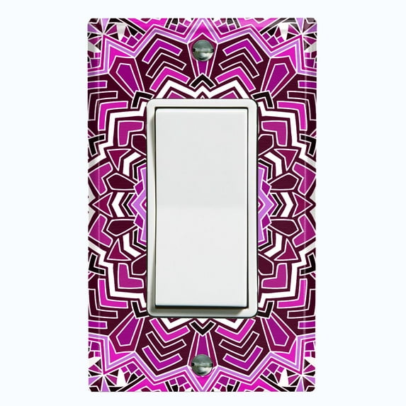 Metal Light Switch Plate Cover Purple Mandala Ice Flower Tile Pattern MDL051