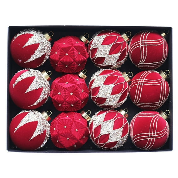 3.15 Inch Christmas Decorations Christmas Tree Decorations 12-Pack Flocked & Hand-Painted Christmas Ornaments Unique Shaped for Elegant Holiday Styling and Festive Home Decor