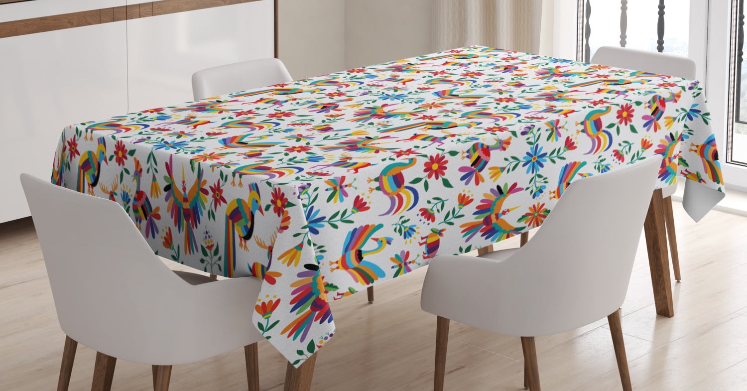Mexican Tablecloth, Traditional Latin American Art Design with Natural