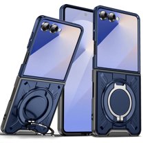 ELEHOLD Case for Samsung Galaxy Z Flip 7, Shockproof Magnetic Case with 360° Rotating Kickstand, Full Body Drop Protection Cover,Blue