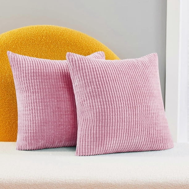 Soft Corduroy Pillowcase Covers with Pattern, 18x18 Inch, Set of 2, Throw Pillow Cover