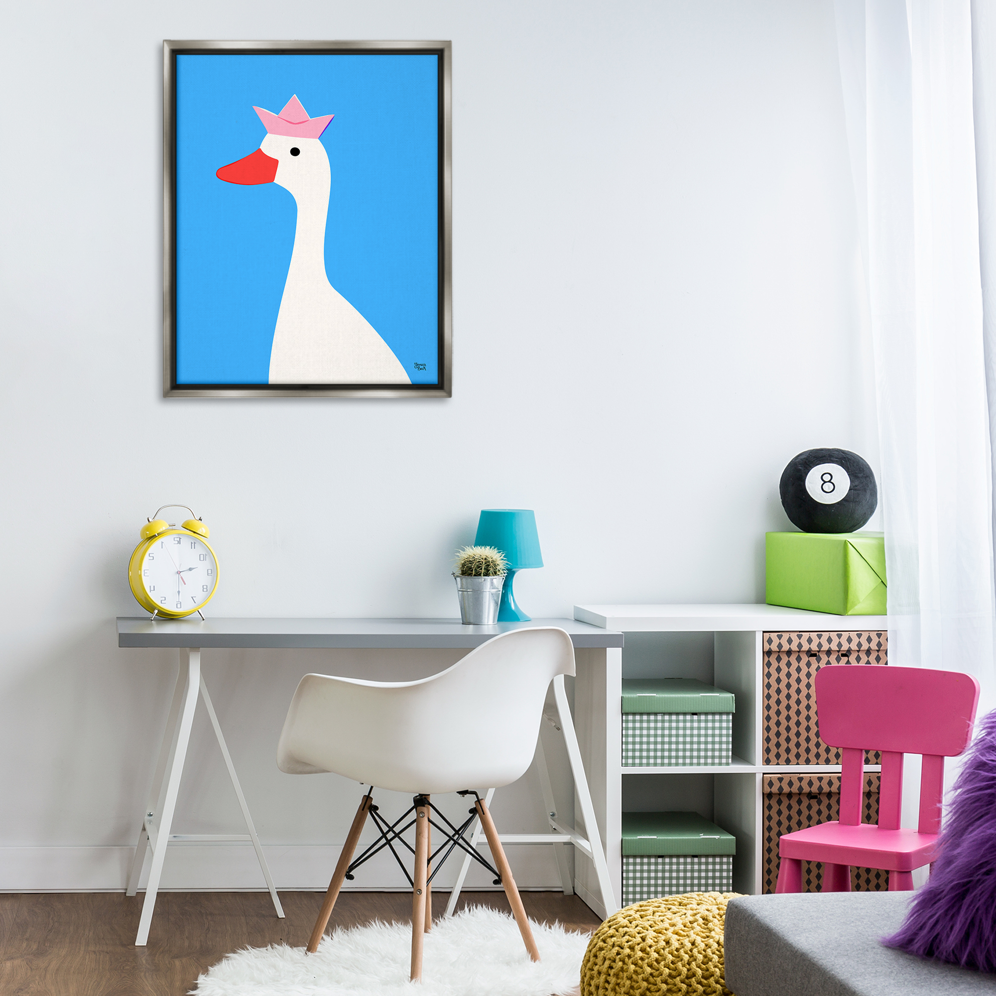Stupell Industries Crowned Goose on Blue Animals Painting Gray Floater Framed Canvas Art Print Wall Art, 25 x 31