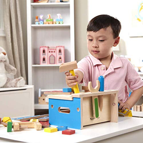 Wooden Building Set Melissa & Doug Hammer and Saw Tool Bench 32 pcs 