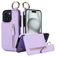 thumbnail image 5 of JTCASES for iPhone 13 Case, PU Leather Lychee Pattern Zipper Purse Finger Ring Buckle Card Slots Stand Shell for iPhone 13 Wear-resistant Shockproof Wallet Cover, Purple, 5 of 8