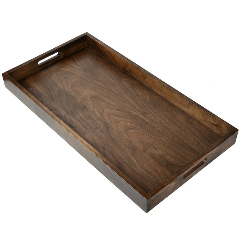 20 x 15 Inch Rectangular Walnut Wood Serving and Coffee Table Tray with  Handles