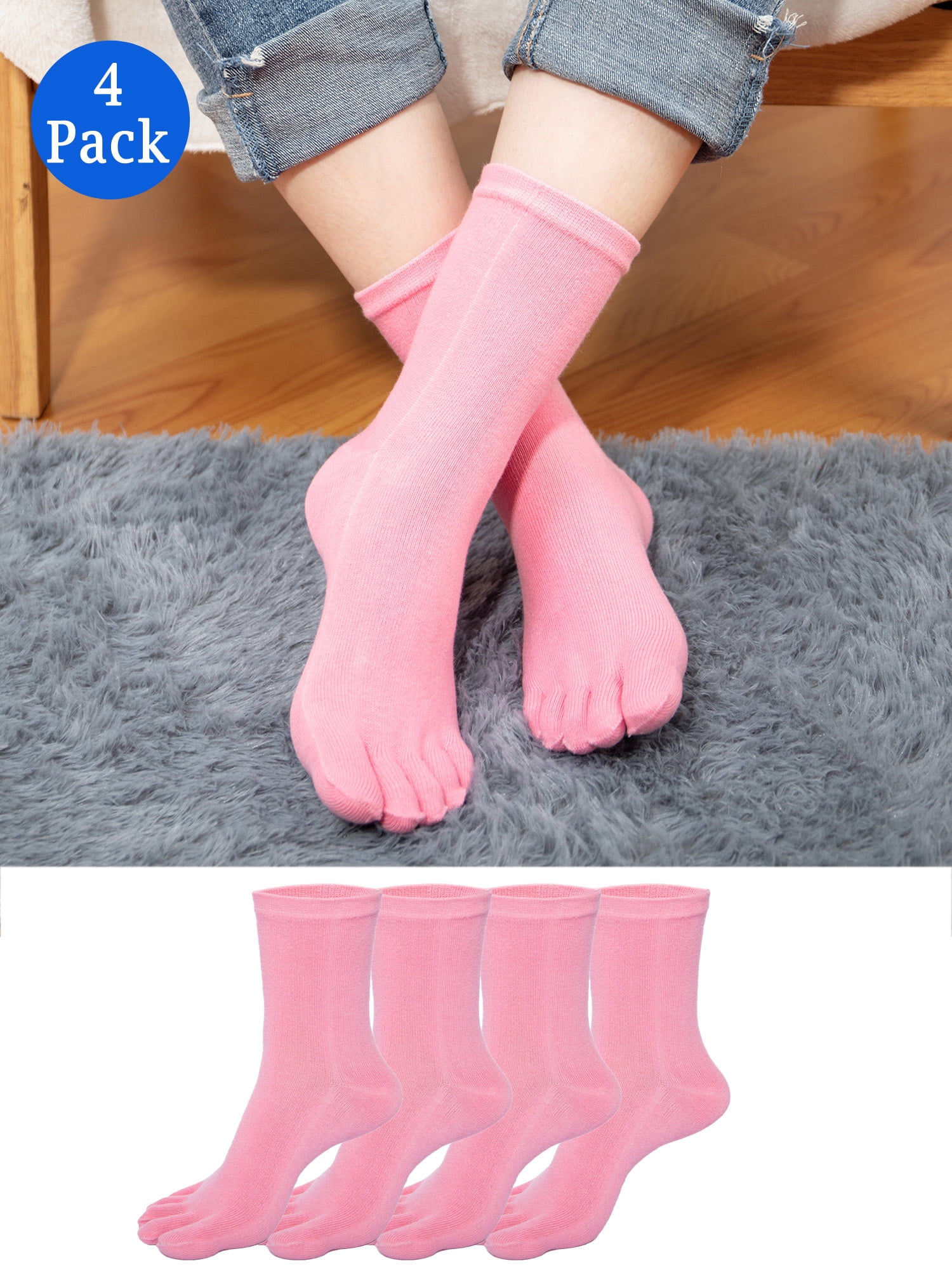 DODOING 4Pack Toe Socks Soft Solid Color Womens Flip Flop Winter Warm for  Athletic Running Sports Ankle Toe Socks,Pink 
