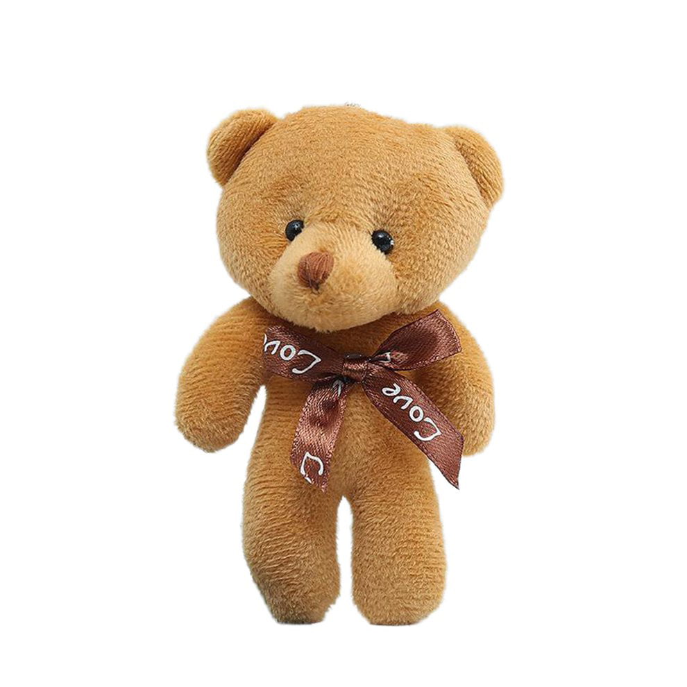 Cute Teddy Bear Plush Toy Doll Keychain Ribbon Bow Tie Siamese Bear Backpack q 